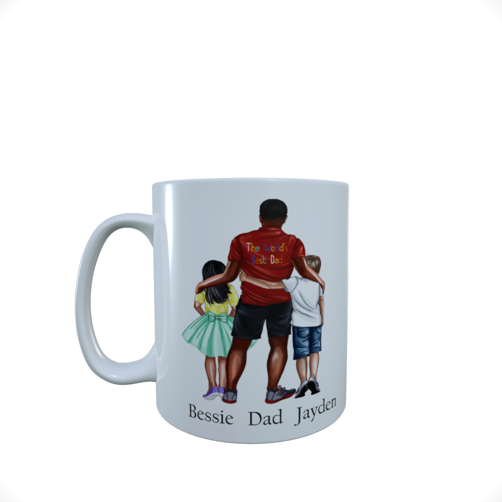 Father & Children Ceramic Mug, Custom Father and Child Mug